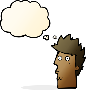 Bir insan tarafından çizilmiş düşünce baloncuğu ile karikatür şaşırmış yüzü