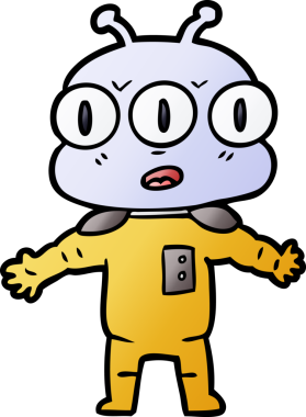 Bir insan tarafından çizilmiş üç gözlü uzaylı çizgi filmi.