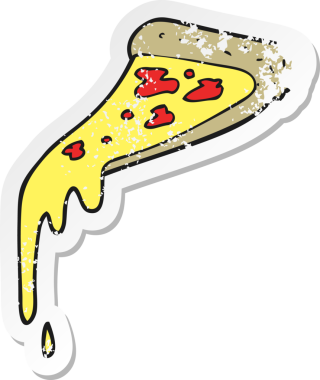 Bir insan tarafından çizilmiş bir pizza diliminin gerilimli retro yapıştırması.