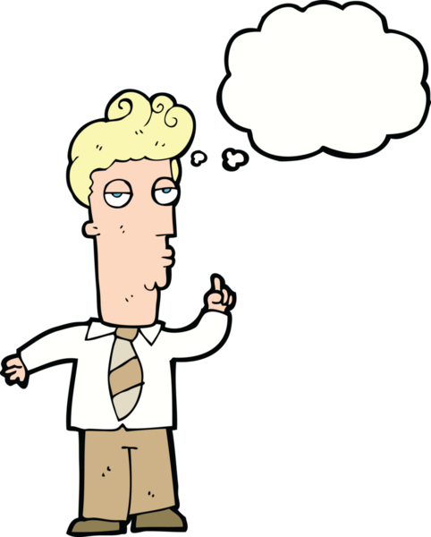 Bir insan tarafından çizilmiş düşünce baloncuğuyla soru soran sıkıcı bir çizgi film.