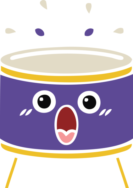 Bir insan tarafından çizilen davulun düz renk retro karikatürü