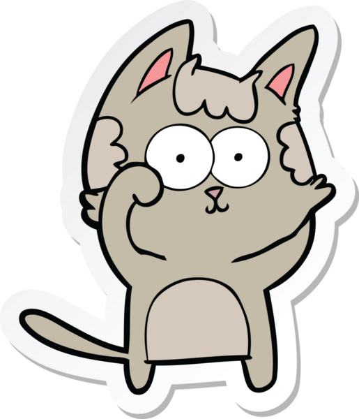 Bir insan tarafından çizilmiş mutlu çizgi film kedisinin çıkartması.