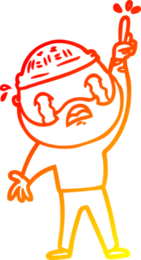 Bir insan tarafından çizilmiş ağlayan sakallı bir adamın sıcak çizgi çizimi.