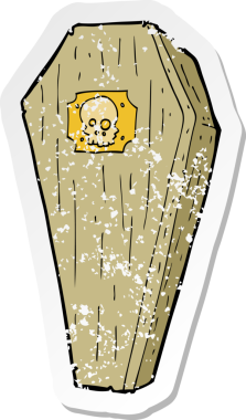 Bir insan tarafından çizilmiş ürkütücü bir karikatür tabutunun gerici, sıkıntılı çıkartması.