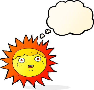 Güneş çizgi film karakteri. Düşünce baloncuğu insan tarafından çizilmiş.