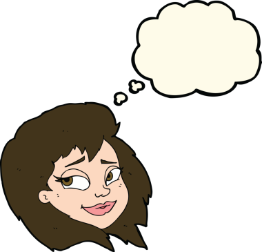 Bir insan tarafından çizilmiş düşünce baloncuklu mutlu kadın yüzü.