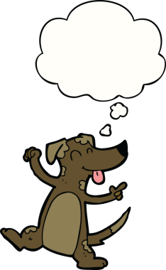 Bir insan tarafından çizilmiş düşünce balonlu çizgi film köpeği.