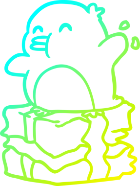 Bir insan tarafından çizilmiş soğuk eğimli bir penguen çizimi.