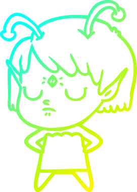 Bir insan tarafından çizilmiş bir uzaylı kız çizgi filmi.