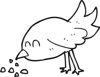 Bir insan tarafından çizilmiş siyah beyaz çizgi film kuşları.