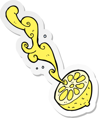 Bir insan tarafından çizilmiş limon fışkırtan karikatür çıkartması.