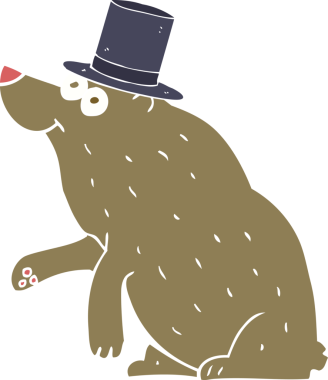 Bir insan tarafından çizilmiş silindir şapkalı ayının düz renk çizimi