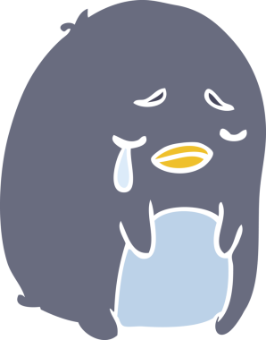 Bir insan tarafından çizilmiş düz renkli ağlayan penguen.