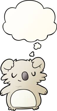 Düşünce baloncuğu olan çizgi film koalası bir insan tarafından çizilmiş.