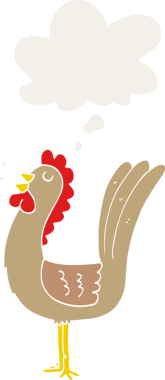 insan tarafından çizilmiş düşünce baloncuklu çizgi film horozu.