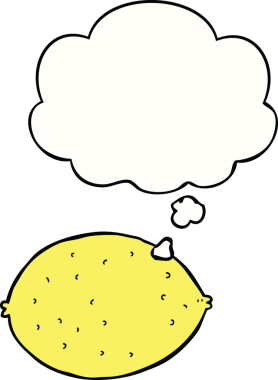 Bir insan tarafından çizilmiş düşünce balonlu limon çizgi filmi.