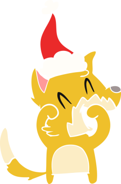 Gülen tilki eli bir insan tarafından çizilmiş Noel Baba şapkasının düz renk çizimi