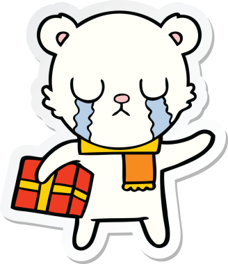 Ağlayan kutup ayısı karikatürü. Bir insan tarafından çizilmiş Noel hediyesi.