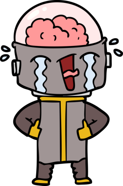 Bir insan tarafından çizilmiş ağlayan robot çizgi film.