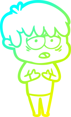 Bir insan tarafından çizilmiş, bitkin bir çocuğun soğuk çizgi çizimi.