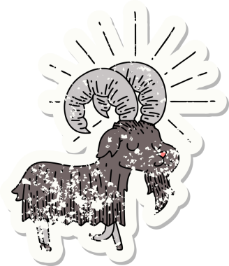 Bir insan tarafından çizilmiş eski bir dövme stili mutlu keçi etiketi.