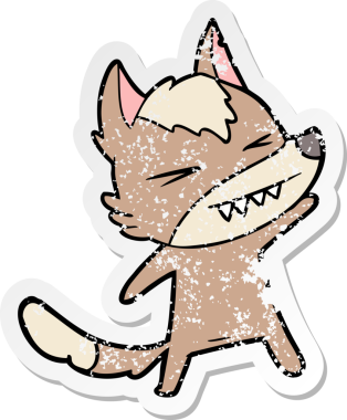 Bir insan tarafından çizilmiş kızgın bir kurt çizgi filminin sıkıntılı çıkartması.