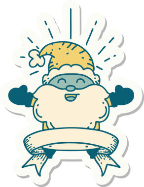 Bir dövme stili çıkartması. Mutlu Noel Baba karakteri. Bir insan tarafından çizilmiş.