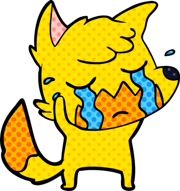 Bir insan tarafından çizilmiş üzgün küçük tilki çizgi film karakteri.