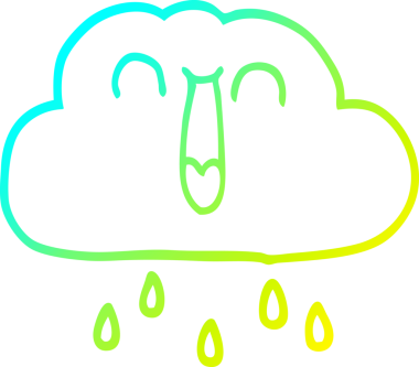 Bir çizgi filmin soğuk gradyan çizimi bir insan tarafından çizilmiş mutlu yağmur bulutu