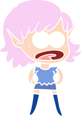 Düz renkli çizgi film bir insan tarafından çizilmiş elf kızı şok etti.