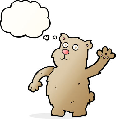 Bir insan tarafından çizilmiş düşünce baloncuklu çizgi film dalgalı ayısı.