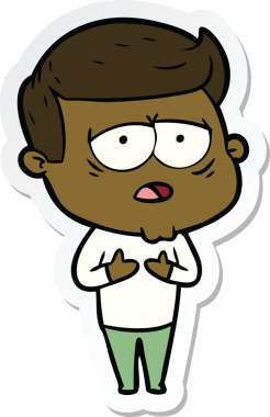 Bir insan tarafından çizilmiş yorgun bir çizgi film çıkartması.