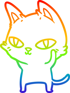 Gökkuşağı gradyan çizgi çizimi Bir insan tarafından çizilmiş parlak gözlü çizgi bir kedi