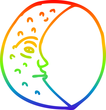 Gökkuşağı gradyan çizgi çizimi bir insan tarafından çizilmiş hilal şeklinde bir ay