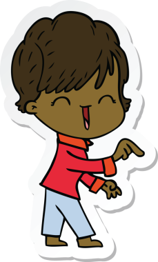 Bir insan tarafından çizilmiş gülen bir karikatür çıkartması.