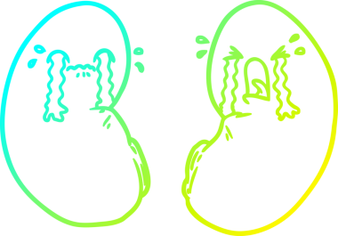 Bir insan tarafından çizilmiş ağlayan bir karikatür böbreğinin çizimi.