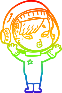 Gökkuşağı gradyan çizgi çizimi bir insan tarafından çizilmiş astronot bir kadın.