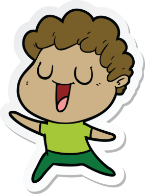 Bir insan tarafından çizilmiş, gülen bir karikatürcünün çıkartması.