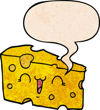 Konuşma baloncuklu karikatür peyniri insan tarafından çizilmiş retro doku.