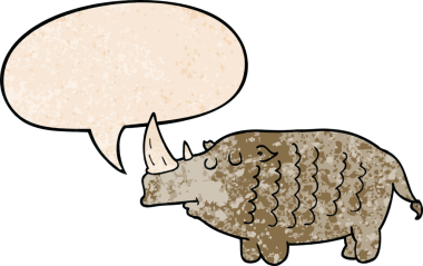 bir insan tarafından çizilmiş eski dokuda konuşma baloncuğu olan çizgi film gergedanları