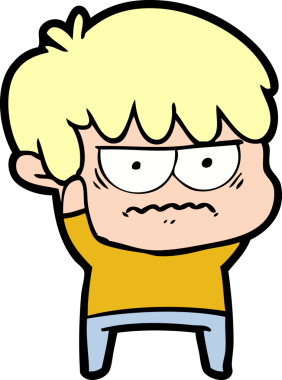 Bir insan tarafından çizilmiş sinirli çizgi film çocuğu.