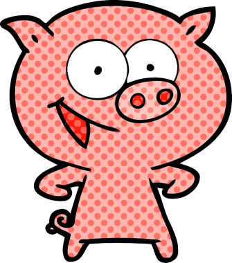 Bir insan tarafından çizilmiş neşeli domuz çizgi filmi.