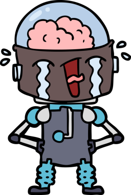 Bir insan tarafından çizilmiş ağlayan robot çizgi film.