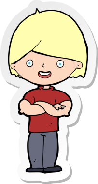 Bir insan tarafından çizilmiş çapraz kollu bir karikatür adamın çıkartması.