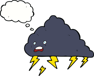 Bir insan tarafından çizilmiş düşünce baloncuklu karikatür gökgürültüsü.