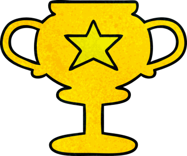 Bir insan tarafından çizilmiş altın bir kupanın retro grunge desen karikatürü