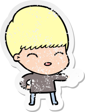 Bir insan tarafından çizilmiş mutlu çizgi film çocuğunun sıkıntılı çıkartması.