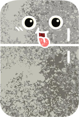 Bir insan tarafından çizilmiş buzdolabının retro çizim tarzı karikatürü.