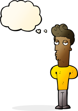 Bir insan tarafından çizilen düşünce baloncuğu ile sıkılmış adam çizgi filmi