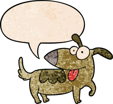 bir insan tarafından çizilmiş eski moda konuşma baloncuklu çizgi film mutlu köpek